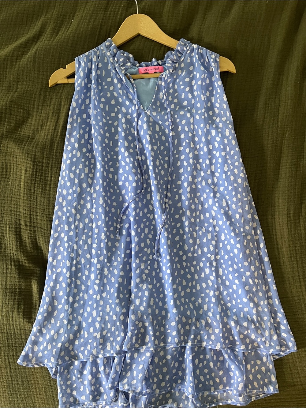 Simply Southern Lt Blue with white dot Sleeveless Tiered Short Dress/Long Top